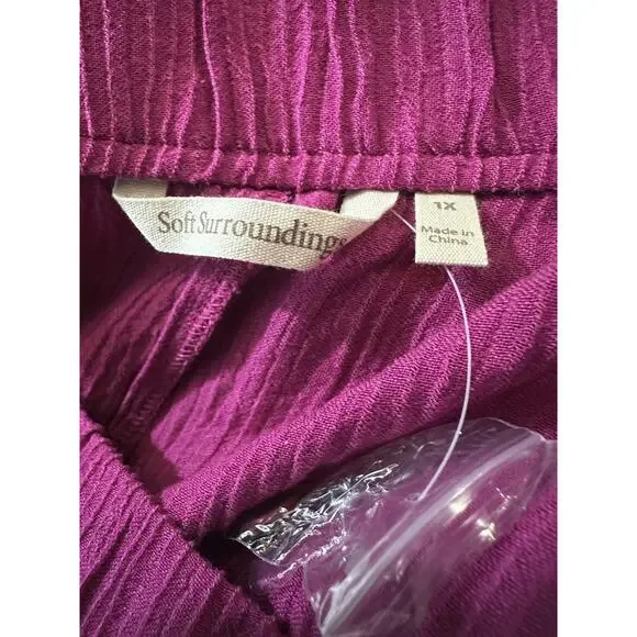 Soft Surroundings Oceo Gauze Wide Leg Pants Button Hem Fuchsia Plus Size 1X - Picture 7 of 12